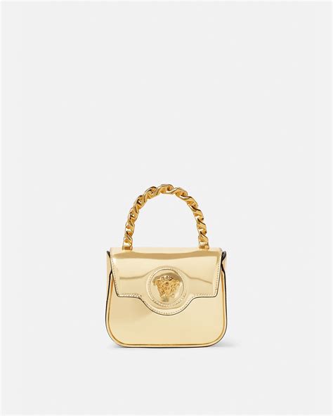 borse versace in vernice|Mini borsa in vernice La Medusa Nero,Oro .